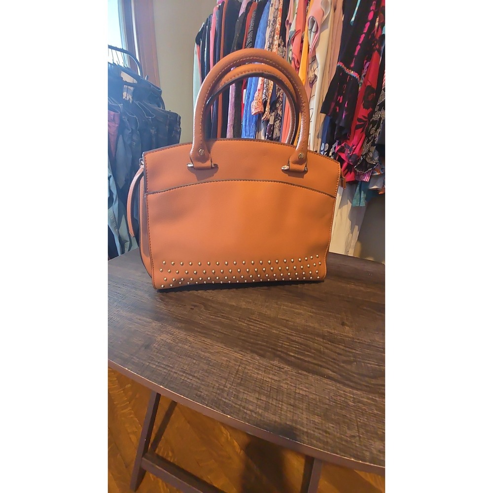 Jennifer Lopez Brown Studded Satchel Handbag Silver Hardware Studs Bag